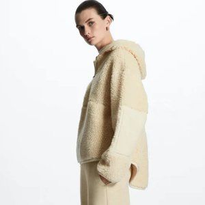 COS Teddy Half Zip Hoodie White Sherpa Size Small NWOT